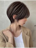 xカット//ホワイトグレージュ/レイヤーカット/チェリーブラウン