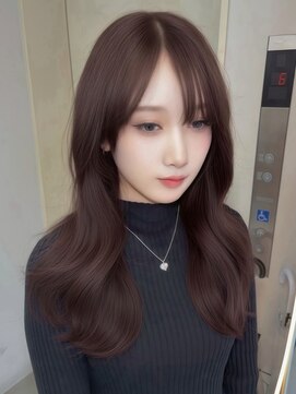 ロイオブジゼル(roi of GiseL) ロング 韓国 レイヤー 顔周りレイヤー 前髪 ブラウン 透明感