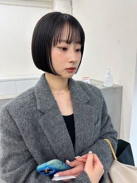 ノク 渋谷(nok) ミニボブグレージュ_グレーベージュレイヤーロング前髪パーマ