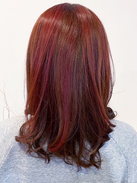 レポヘアー(Repos hair) 20代30代40代大人可愛いハイライトレッドブラウン毛先パーマ