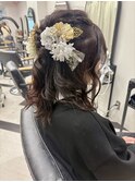 フェミニンロングハーフアップ着物ヘア卒業式