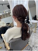 リボンアレンジ ピンクベージュ ロング