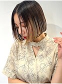 大人ボブ/アッシュカラー／黒髪スタイル/ハイライト［銀座］