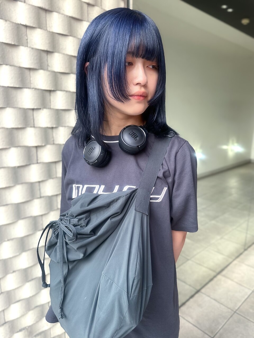 ブルーブラック ネイビー ミディアムウルフ 姫カット：L213297304