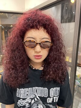 ナループロアオハナ(Nalu pu loa ohana) パーマハードパーマプードルパーマ/ブリーチなし/ボルドーカラー