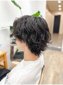 【メンズ★大名】波巻きパーマ×ウルフ×センターパート×眉毛