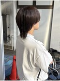 丸みショートウルフ×艶ブラウン