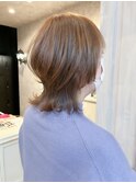 福山人気ウルフレイヤー柔らかベージュ小顔酸性ストレート春美髪