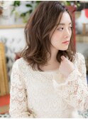 かきあげ前髪くすみベージュ抜け感ボブパーマ20代30代40代