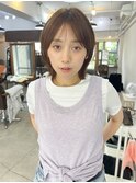 ベージュレイヤーボブシースルーバング