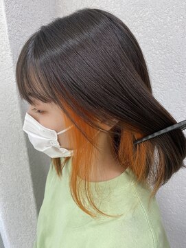 エクラート リラ 立川店(ECLART lilas.) オレンジインナーカラーボブ【ケアブリーチ/カラーバター】