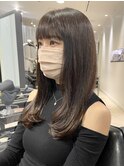 髪質改善縮毛矯正大人かわいい美髪ショコラベージュぱっつん前髪