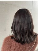 ツヤ髪暗髪黒髪ココアブラウン S字ウェーブ外ハネくびれミディ