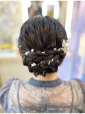 結婚式 二次会 お呼ばれ アップスタイル×パールピン×銀箔