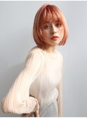 ダブルカラー×ブリーチ×ピンクオレンジ×ハイトーンボブ