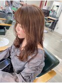 大人かわいい/レイヤーロング/グレーベージュ/前髪パーマ/我孫子