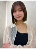 顔周りカット/縮毛矯正/ダークブラウン/コーラルにピンク/ボブ