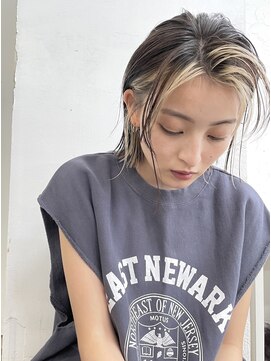 サンク 原宿 表参道(cinq) ダブルカラー外ハネボブインナーカラーハイライトケアブリーチ