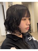 似合わせ黒髪ミディアムパーマ