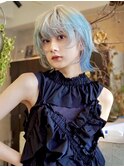 ルーツカラーペールブルー×ウルフカット