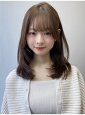 小顔 前髪 ミディアムレイヤーカット ダークアッシュ "