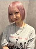 福井レイヤーハイトーンボブブリーチ艶カラーピンクカラー