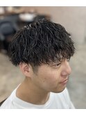 刈り上げツーブロックマッシュ縦落ちツイストスパイラルパーマ