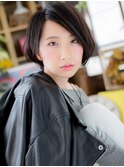 アシンメトリー黒髪耳かけミニボブショートc5川口20代30代40代
