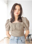セミロング 外巻き レイヤーカット 外ハネ 透明感カラー