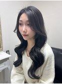顔まわりレイヤー 艶カラー 暗髪 韓国風 髪質改善 福岡美容室