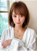 大人かわいいボブ フェザーバング カーキグレージュ