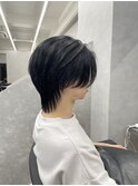 メンズウルフカット　黒髪センター分け　心斎橋韓国風メンズ