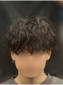 韓国へアカルマパーマワックスなしセンターパート黒髪ウルフ