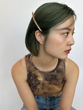 パーク 福岡天神西通り店(parc) 艶カラー オリーブカラー 透明感カラー 丸みボブ ミニボブ