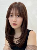 切りっぱなしボブエアリーロング美髪ピンクブラウン