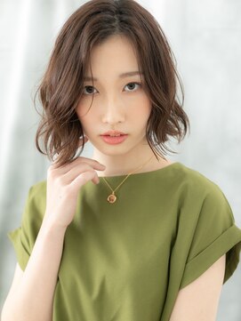 オリーブブラウンニュアンスパーマミニボブr古河20代30代40代