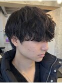 原宿ゆるめシャドウパーマメンズマッシュウルフカットルーズヘア