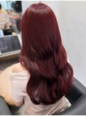 〇チェリーレッド ブリーチなしダブルカラー ワインレッド 赤髪