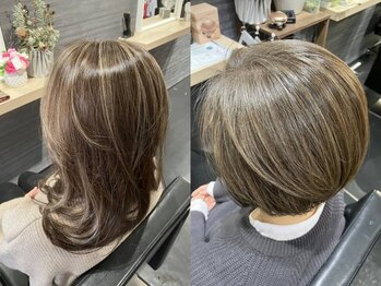 ソア(Soi)の写真/明るめのグレイカラーや白髪ぼかしのハイライトで白髪の悩みを解決。白髪の悩みから褒められヘアカラーに☆