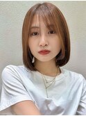 ナチュラルボブ大人かわいいアッシュベージュシースルーバング