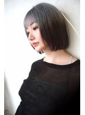 大人可愛いぱっつんボブ/アッシュブラック/切りっぱなしボブ