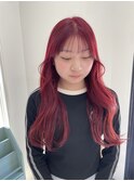 ダブルカラーチェリーレッドピンクブラウン韓国レイヤーロング