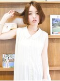 ふんわりワンカール前髪なし大人カジュアル前下がりボブ