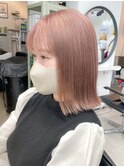 ダブルカラーピンクベージュピンクカラーケアブリーチミニボブ