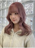 ピンクミルクティーアッシュベージュダブルカラー顔周りレイヤー
