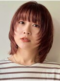 顔まわりレイヤー/くびれヘア/アプリコットオレンジ夏/20代/30代