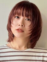 顔まわりレイヤー/くびれヘア/アプリコットオレンジ夏/20代/30代