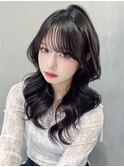 韓国ヘアロング前髪カット顔周りレイヤー_F0915