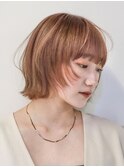 外はねくびれボブオレンジブラウンオレンジベージュ【自由が丘】