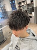 無造作前下がりマッシュソフトツイストスパイラルパーマ